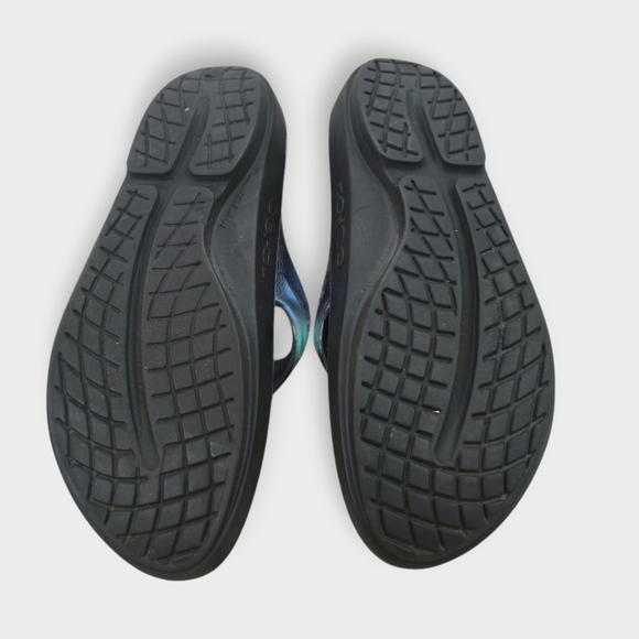 OOFOS OOlala Luxe Recovery Flip Flop Thong Sandal Atlantis Blue Womens Size 10 - Picture 8 of 9